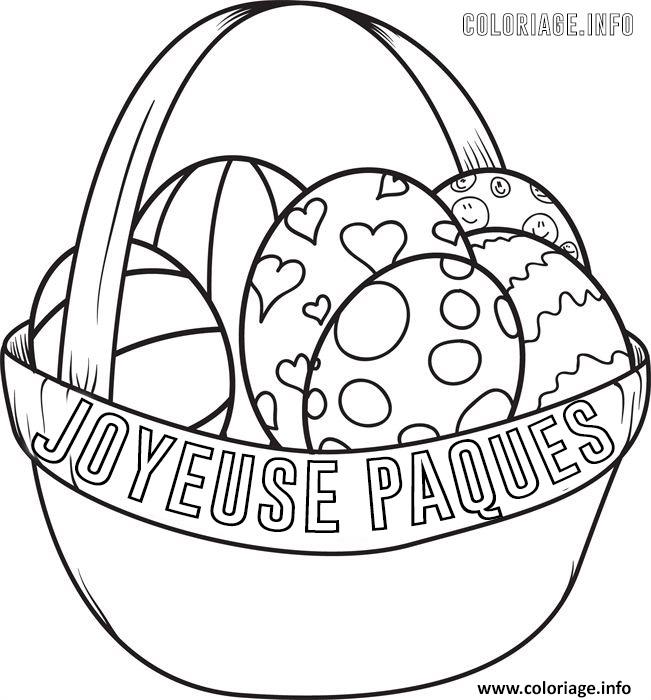 Dessin panier oeuf de paques happy easter Coloriage Gratuit à Imprimer