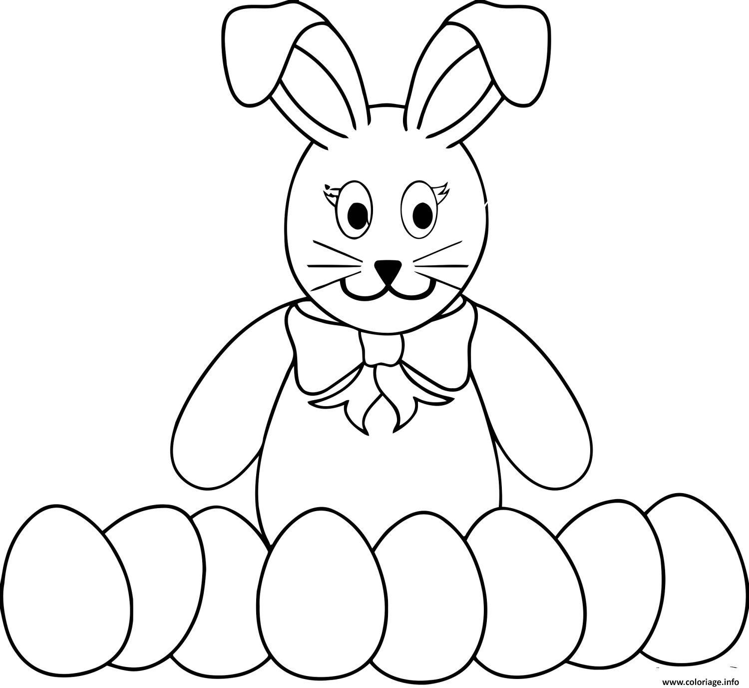 Dessin lapin avec beaucoup de oeufs pour paques Coloriage Gratuit à Imprimer