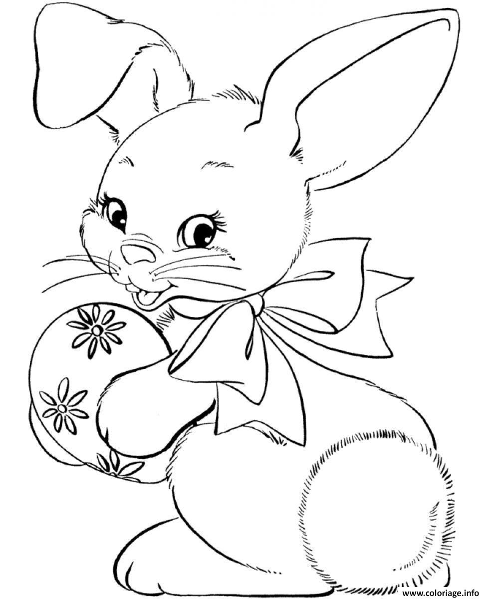 Dessin lapin bunny avec oeuf paques Coloriage Gratuit à Imprimer