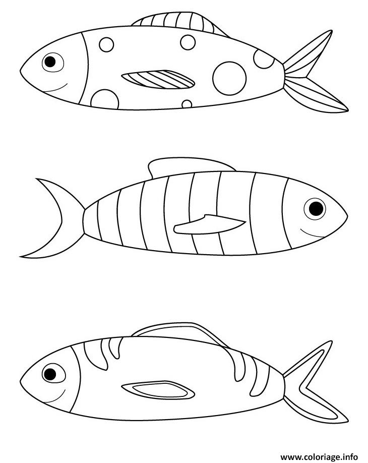 Dessin trois grands poisson avril Coloriage Gratuit à Imprimer