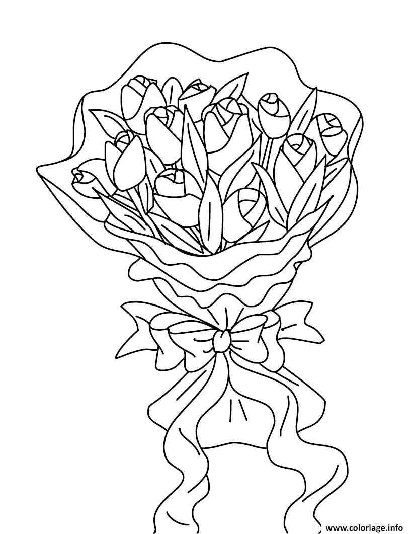 Dessin bouquet de fleurs roses Coloriage Gratuit à Imprimer