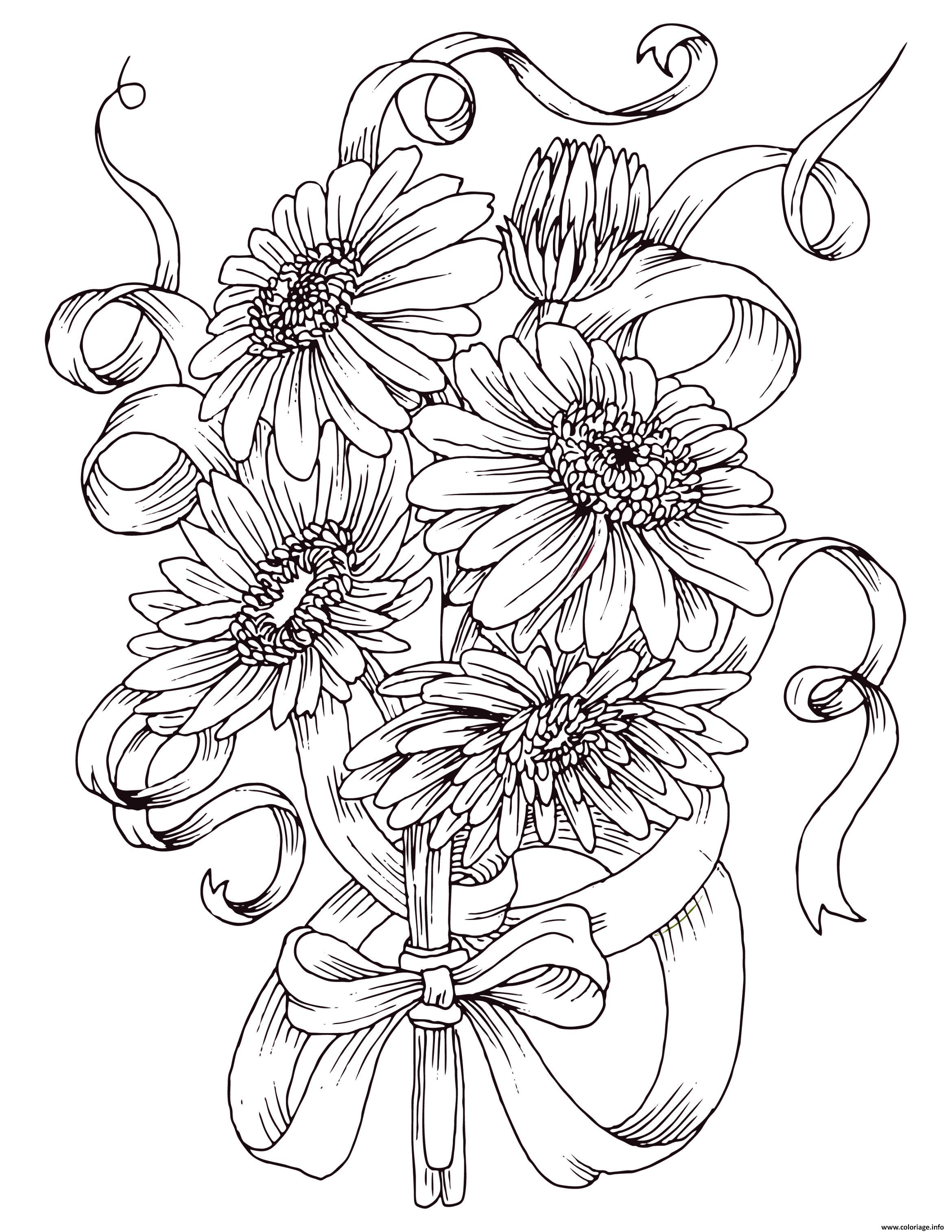 Coloriage Bouquet De Fleurs Adulte Complexe Realiste Dessin