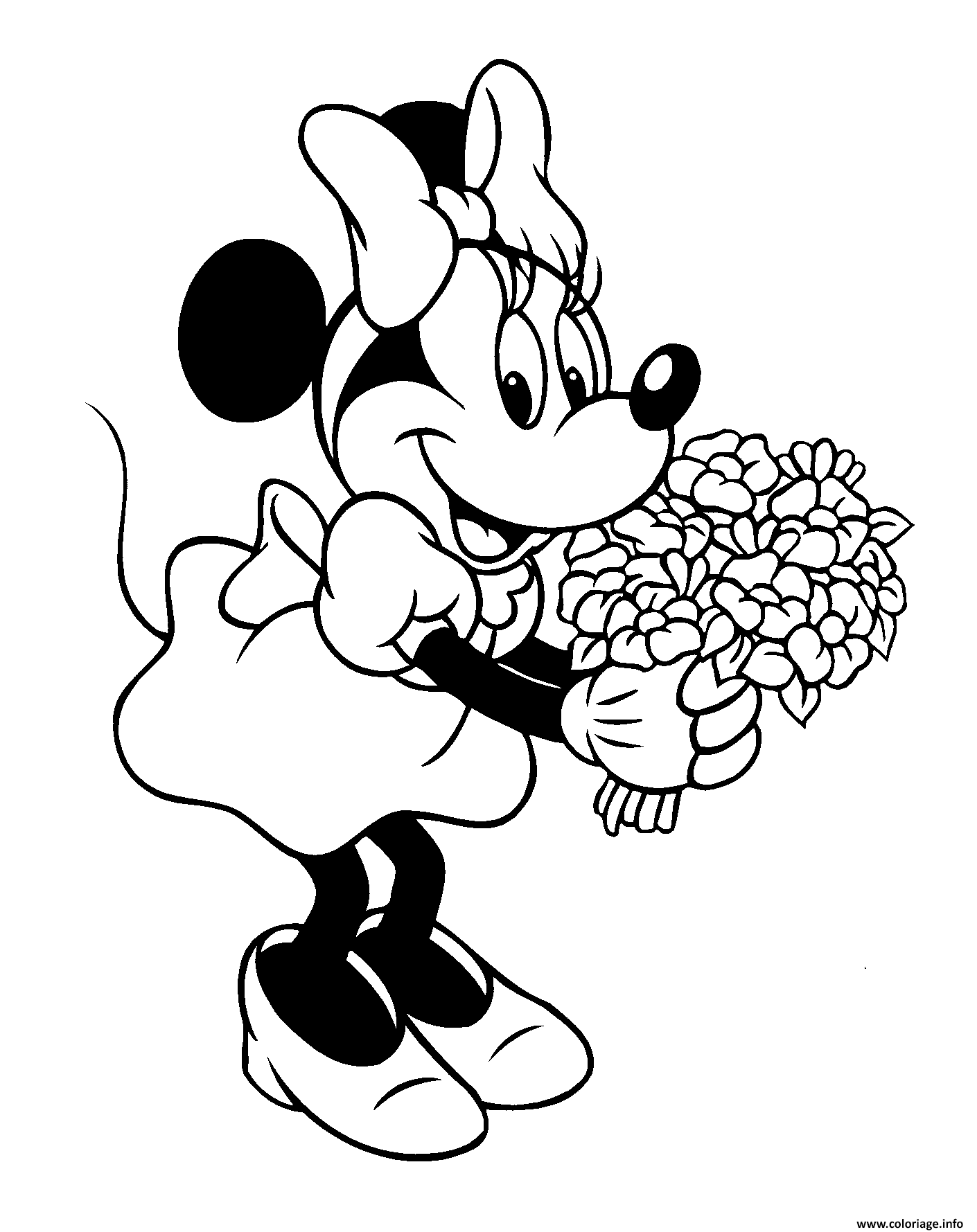 Dessin Minnie Mouse bouquet de fleurs disney Coloriage Gratuit à Imprimer