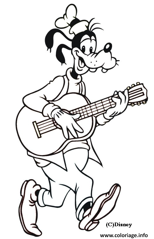 Dessin Dingo joue de la guitare Coloriage Gratuit à Imprimer
