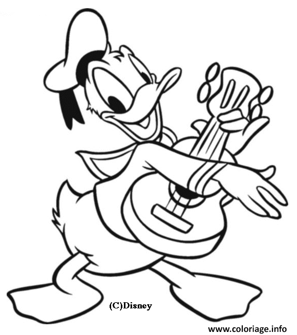 Dessin Donald joue de la guitare Disney Coloriage Gratuit à Imprimer