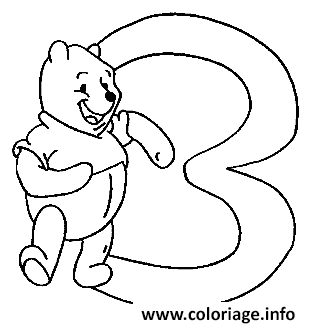 Dessin Le chiffre 3 avec Winnie l ourson Coloriage Gratuit à Imprimer
