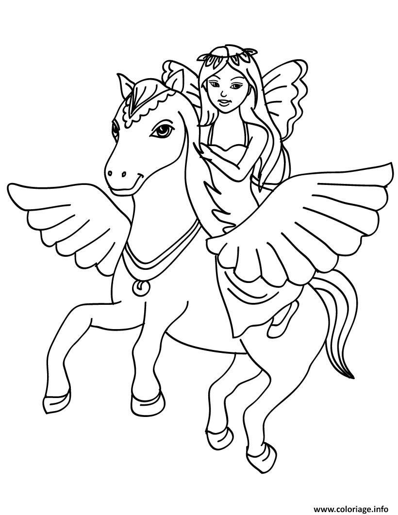 Coloriage fee licorne dans les airs  JeColorie.com