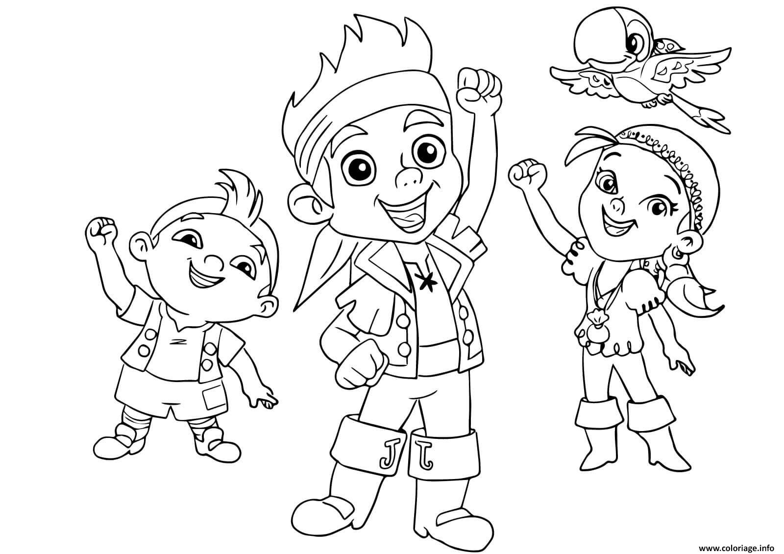 Dessin jake izzy cubby et skully pirate enfant Coloriage Gratuit à Imprimer