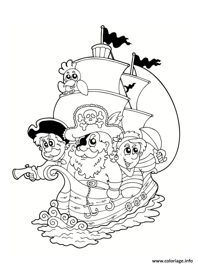 Dessin des pirates dans un bateau en aventure Coloriage Gratuit à Imprimer