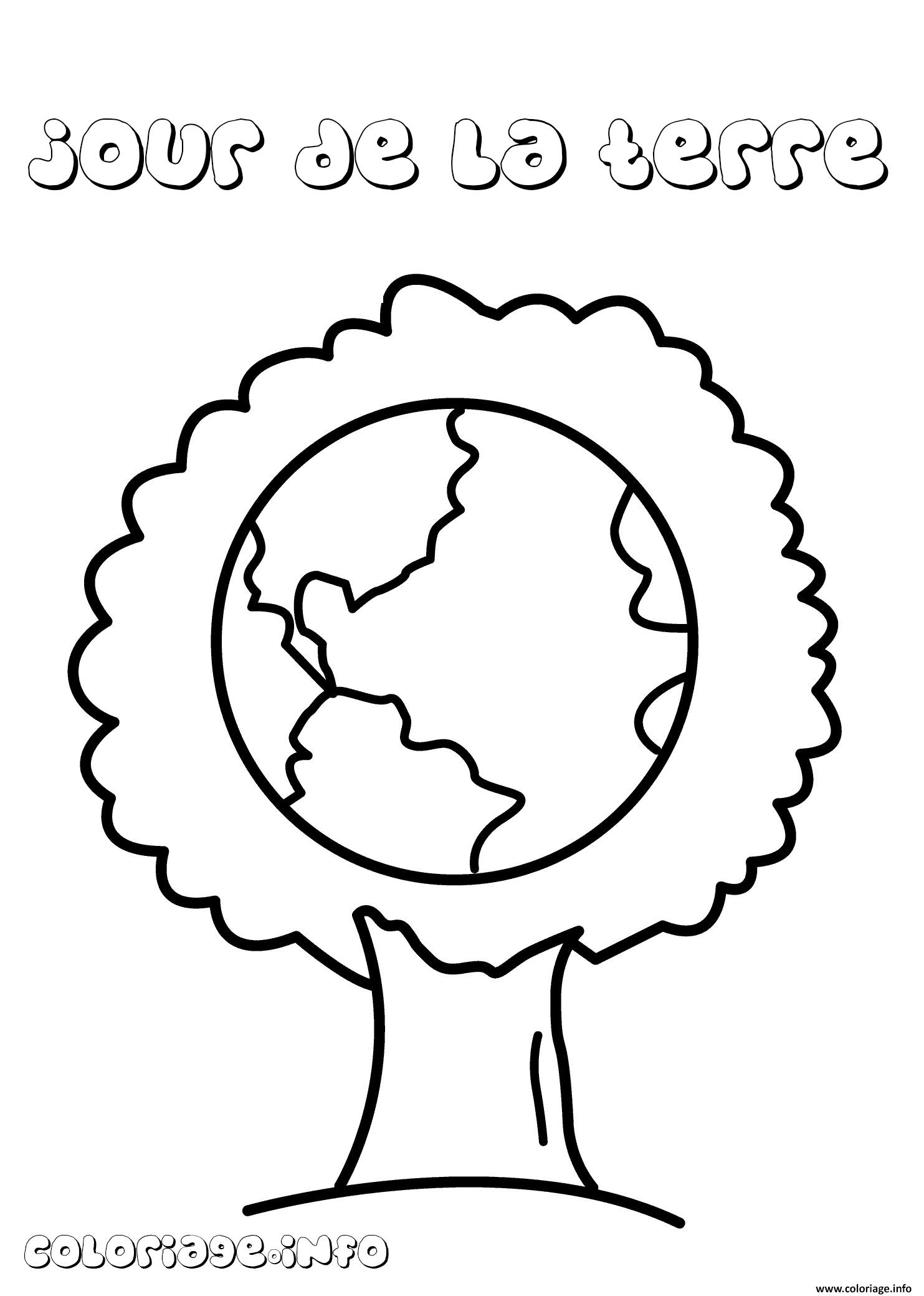 Dessin arbre jour de la terre Coloriage Gratuit à Imprimer