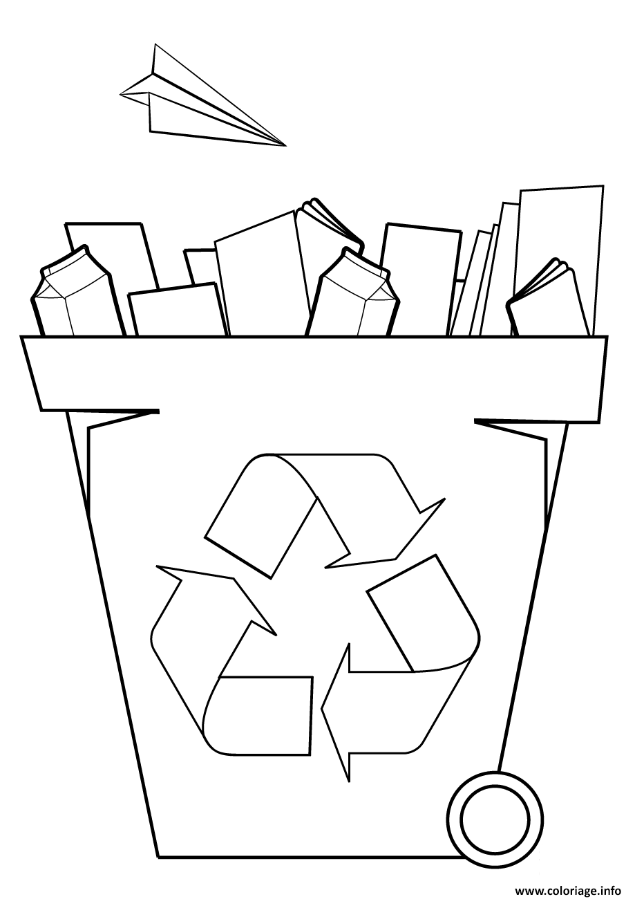 Dessin bac de recyclage papier Coloriage Gratuit à Imprimer