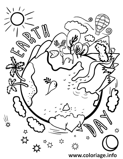 Dessin jour de la terre avec tous les continents Coloriage Gratuit à Imprimer