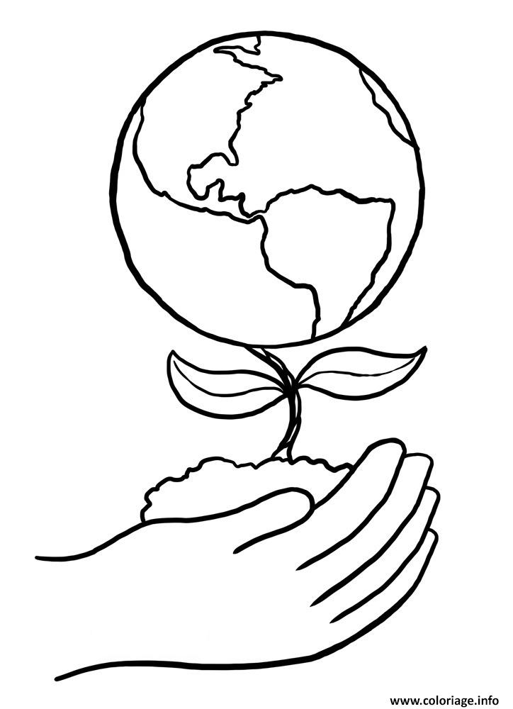 Dessin jour de la terre main plante Coloriage Gratuit à Imprimer