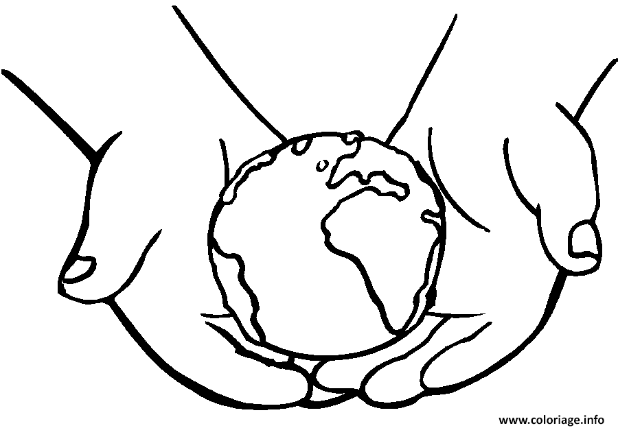 Dessin la terre entre les mains Coloriage Gratuit à Imprimer