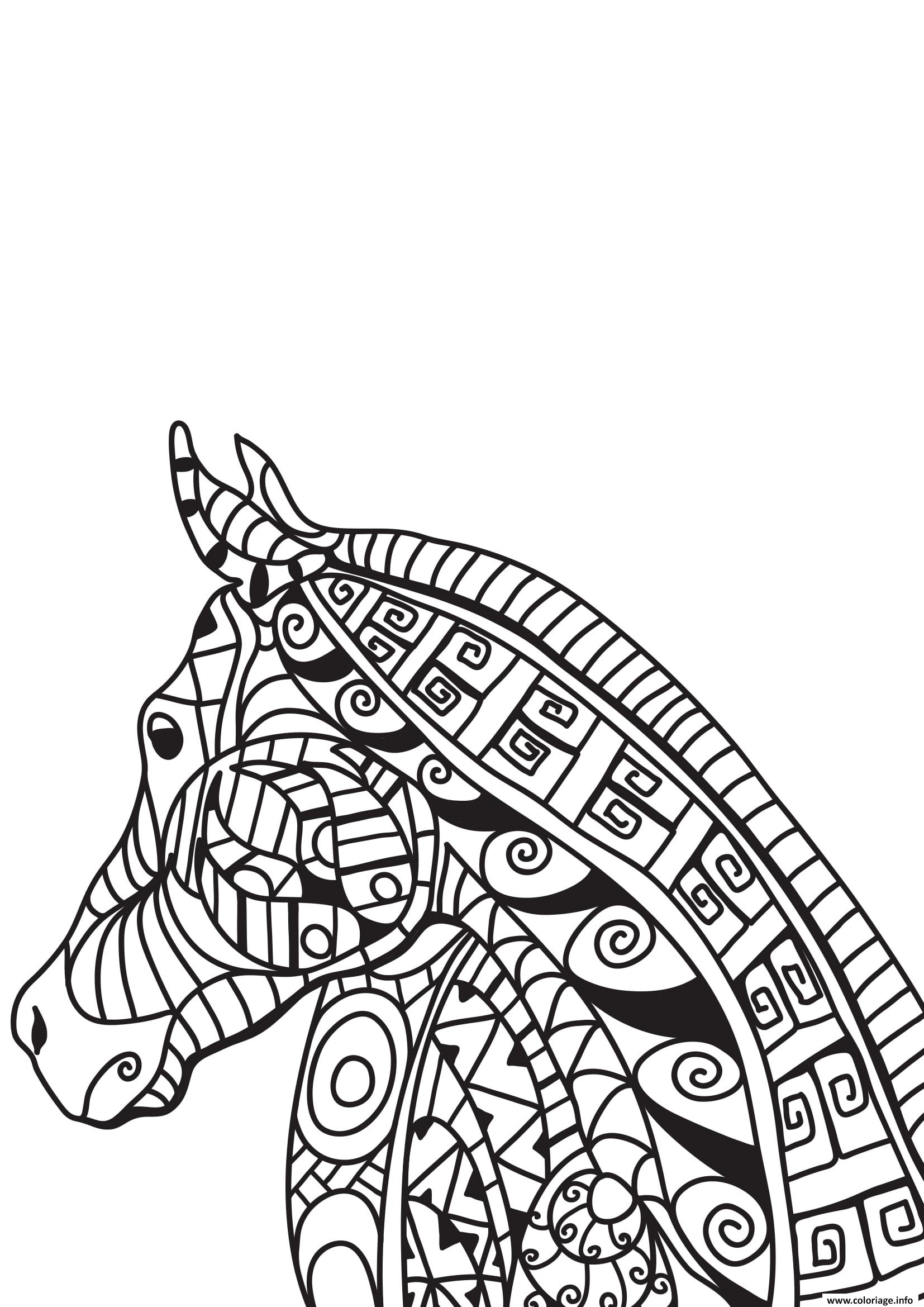 Dessin adulte cheval zentangle 13 Coloriage Gratuit à Imprimer