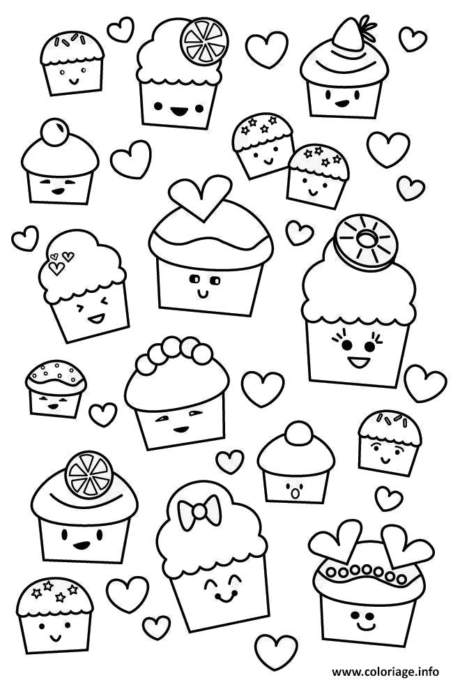 Coloriage Kawaii Cupcake Muffins dessin