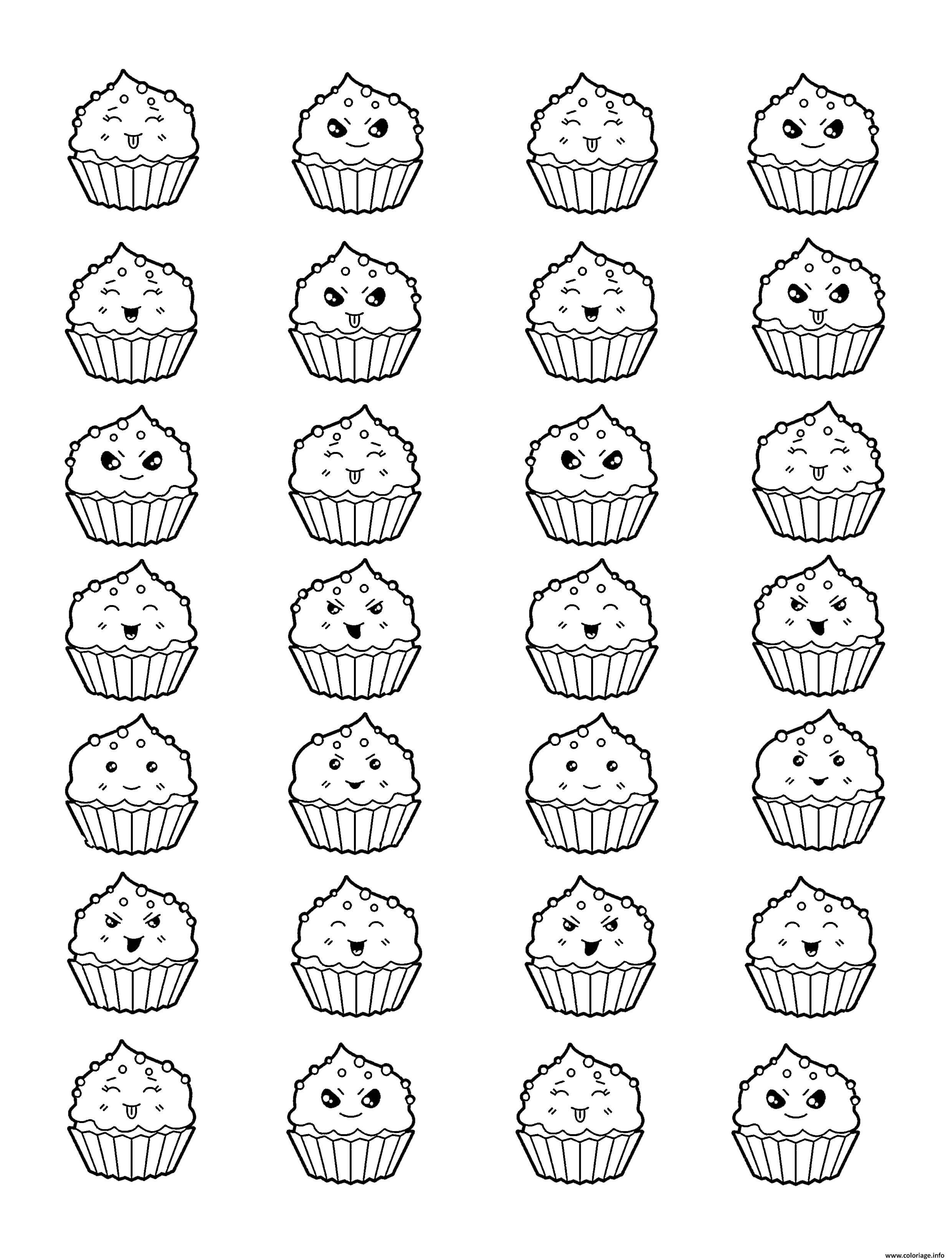 Dessin kawaii cupcake Coloriage Gratuit à Imprimer