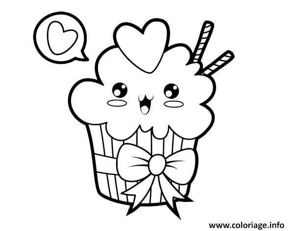 Coloriage Cupcake Kawaii Avec Boucle Jecolorie Com