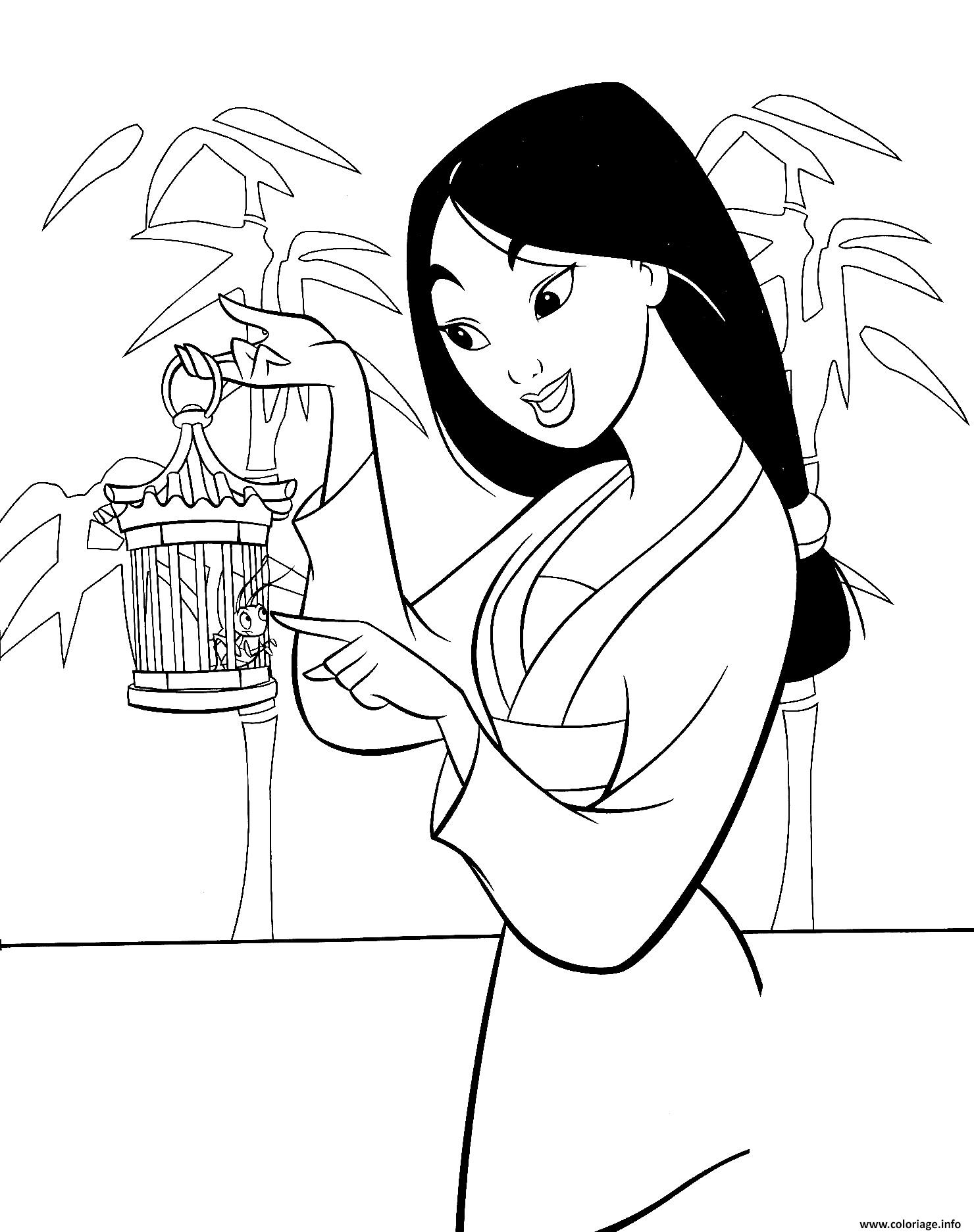 Dessin mulan avec son insecte Coloriage Gratuit à Imprimer