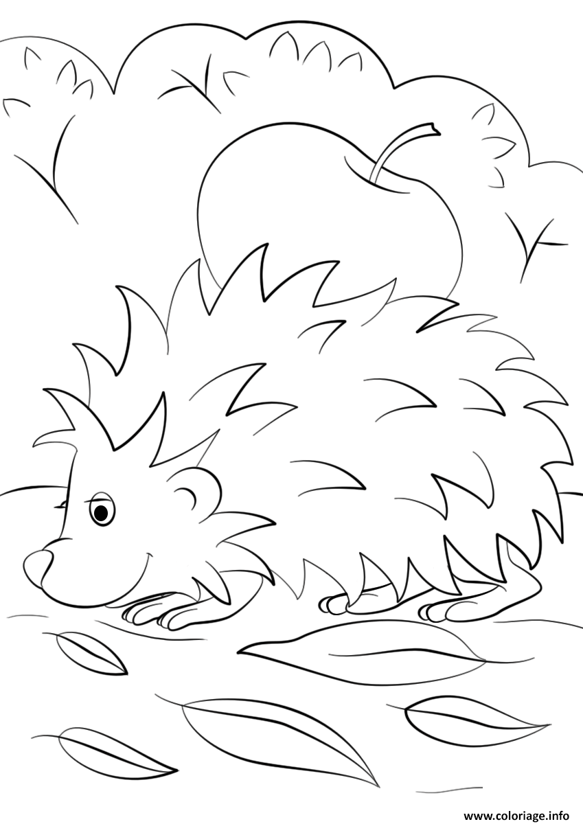 Dessin hedgehog with apple automne Coloriage Gratuit à Imprimer