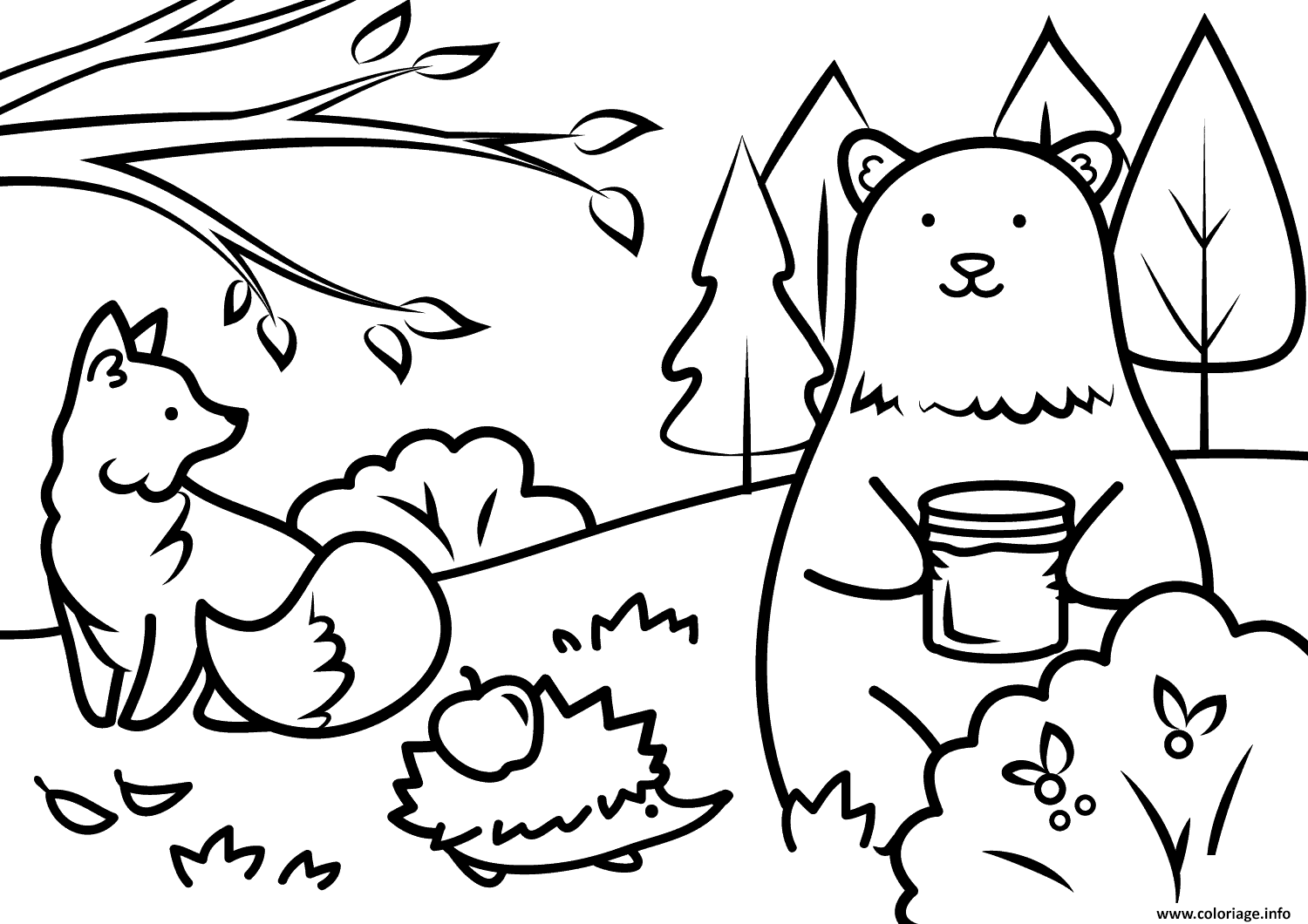 Dessin automne animals fall Coloriage Gratuit à Imprimer