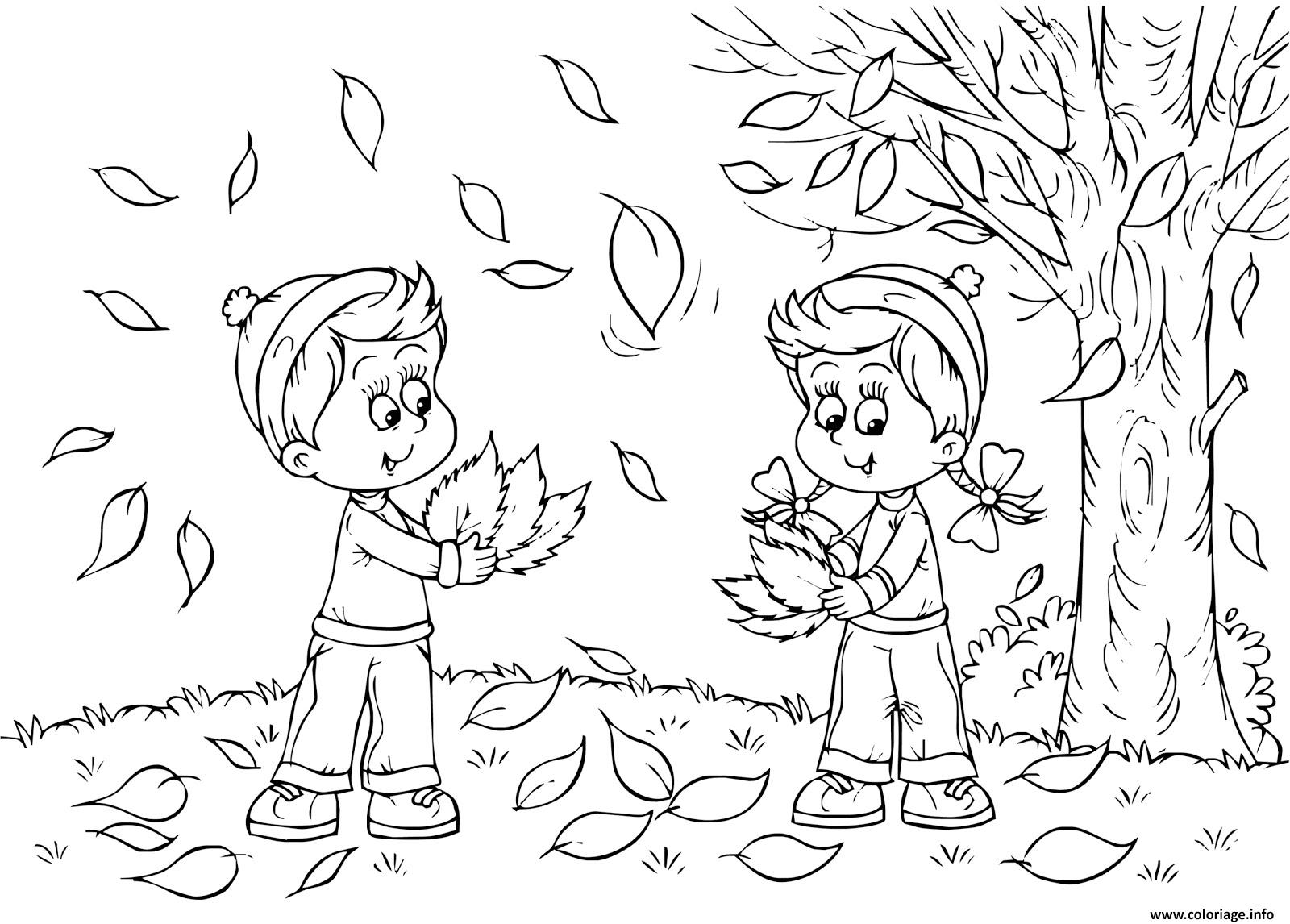 Coloriage saison automne enfants  JeColorie.com