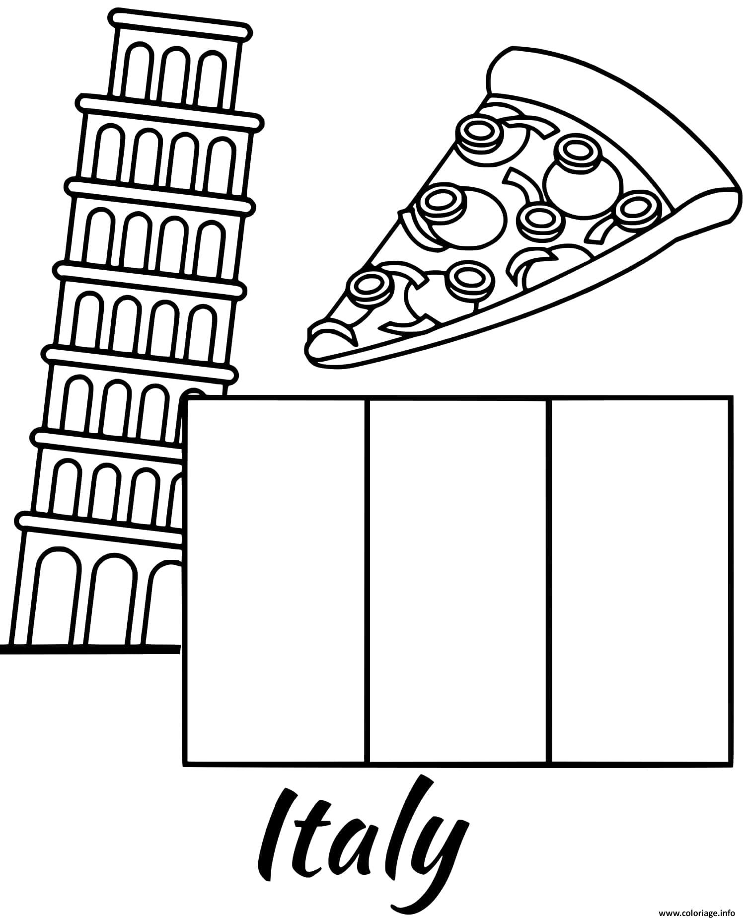 Dessin italie drapeau piza Coloriage Gratuit à Imprimer