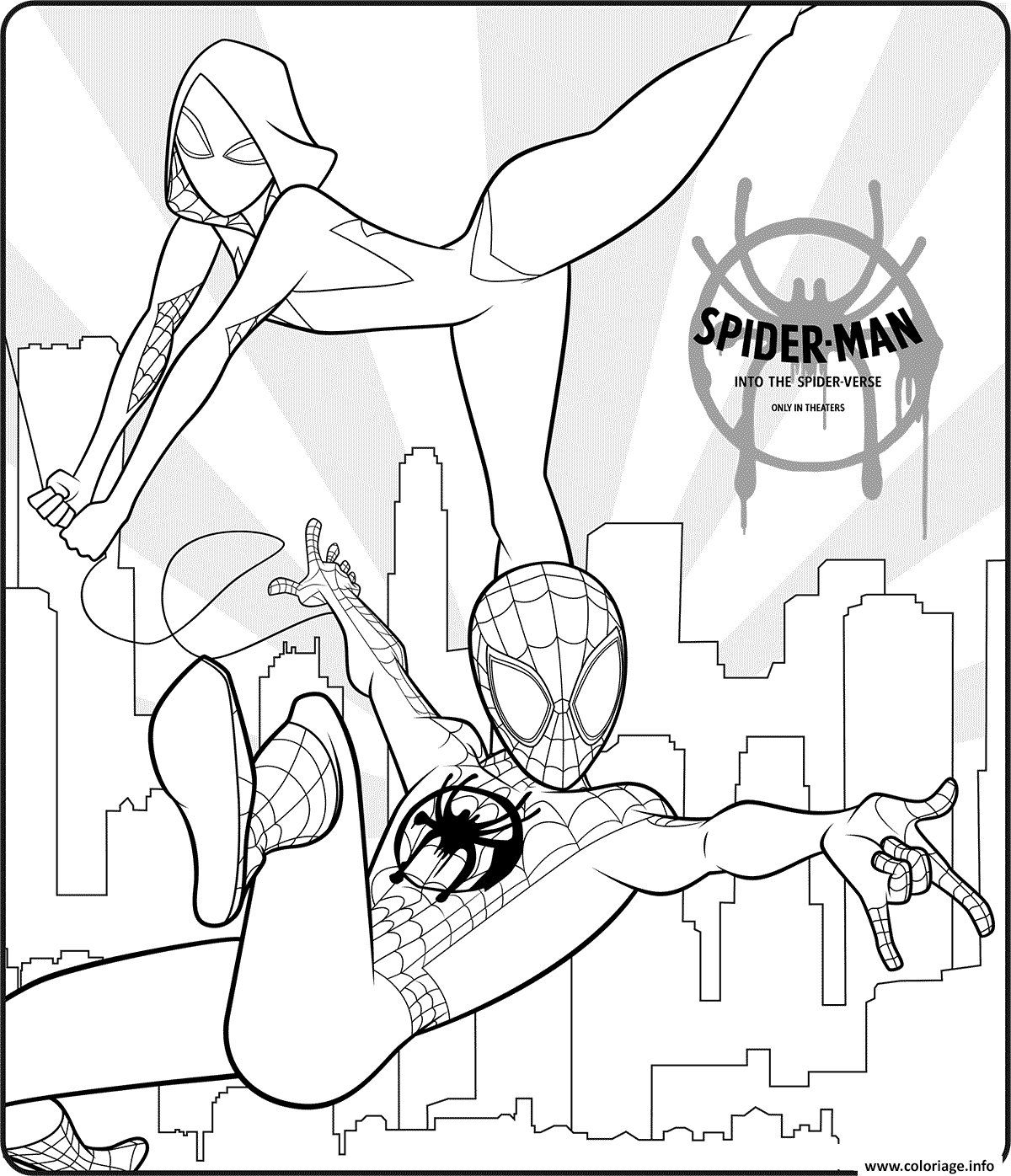 Dessin Spider Man Into the Spider Verse Coloriage Gratuit à Imprimer