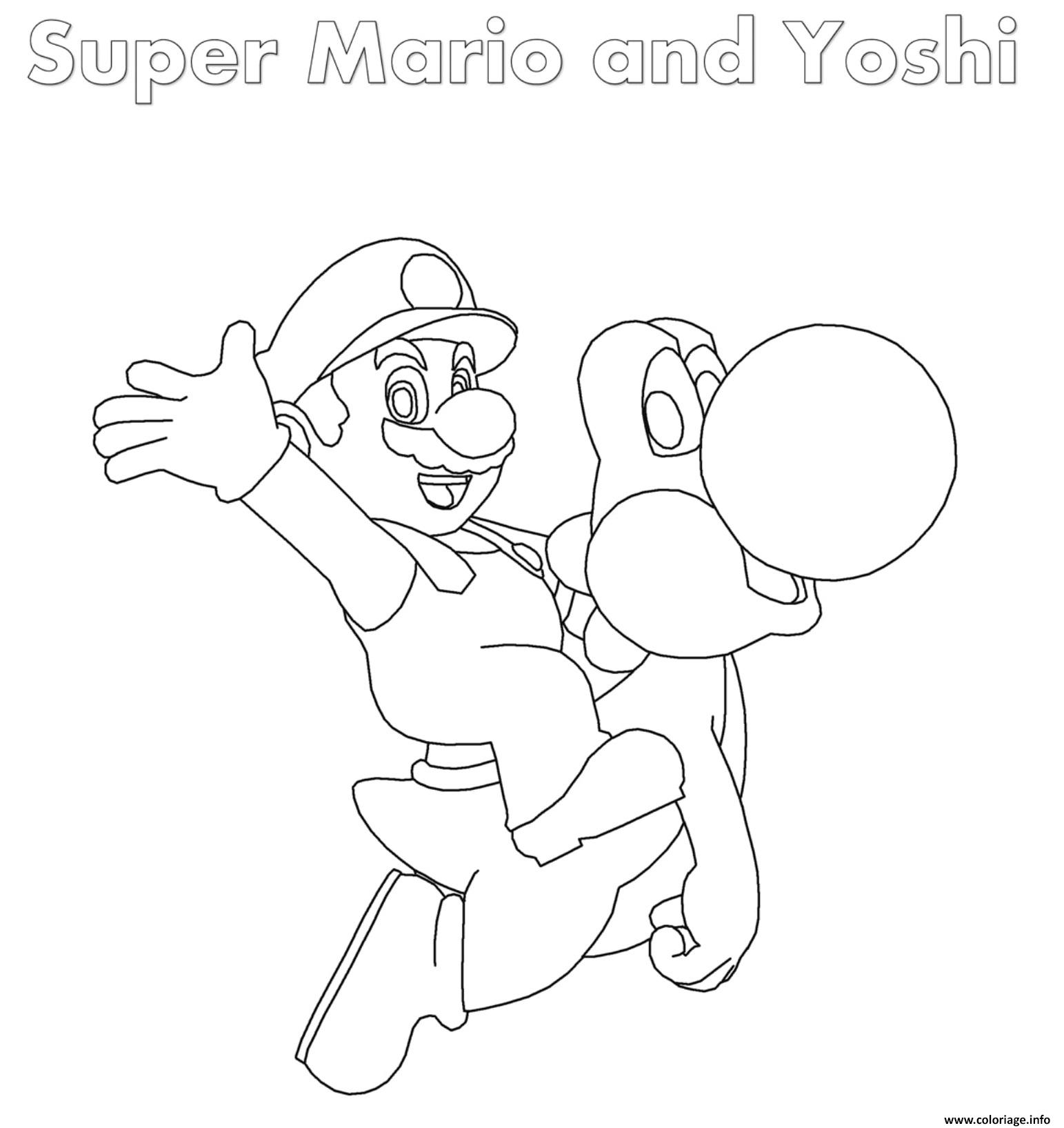 Dessin Super Mario and Yoshi Coloriage Gratuit à Imprimer