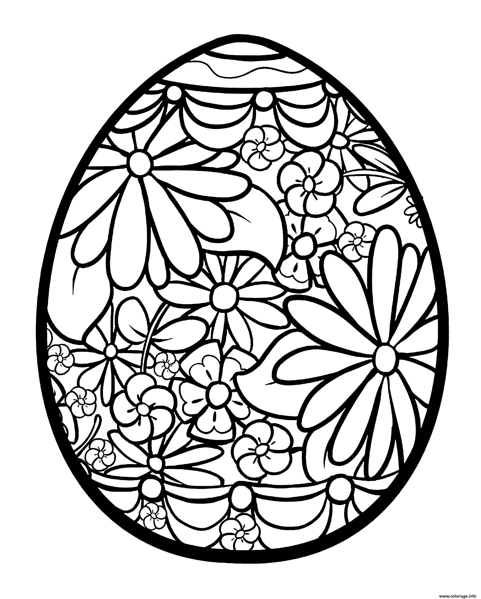 Coloriage Oeuf De Paques 19 Avec Fleurs Dessin Paques A Imprimer