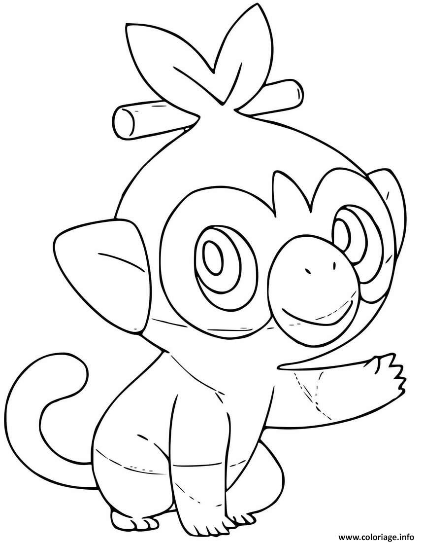 Dessin pokemon grookey grass type Coloriage Gratuit à Imprimer