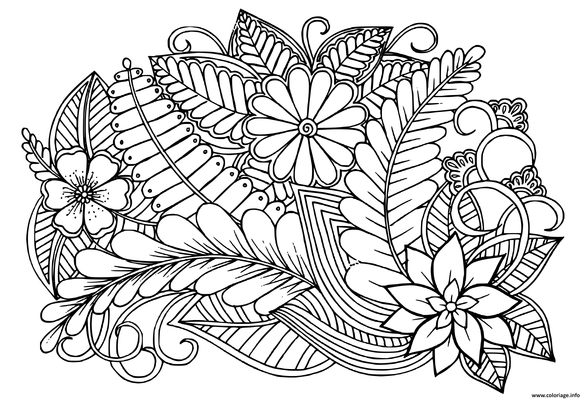 Coloriage Doodle Motif Floral En Noir Et Blanc Adulte Dessin Adulte à