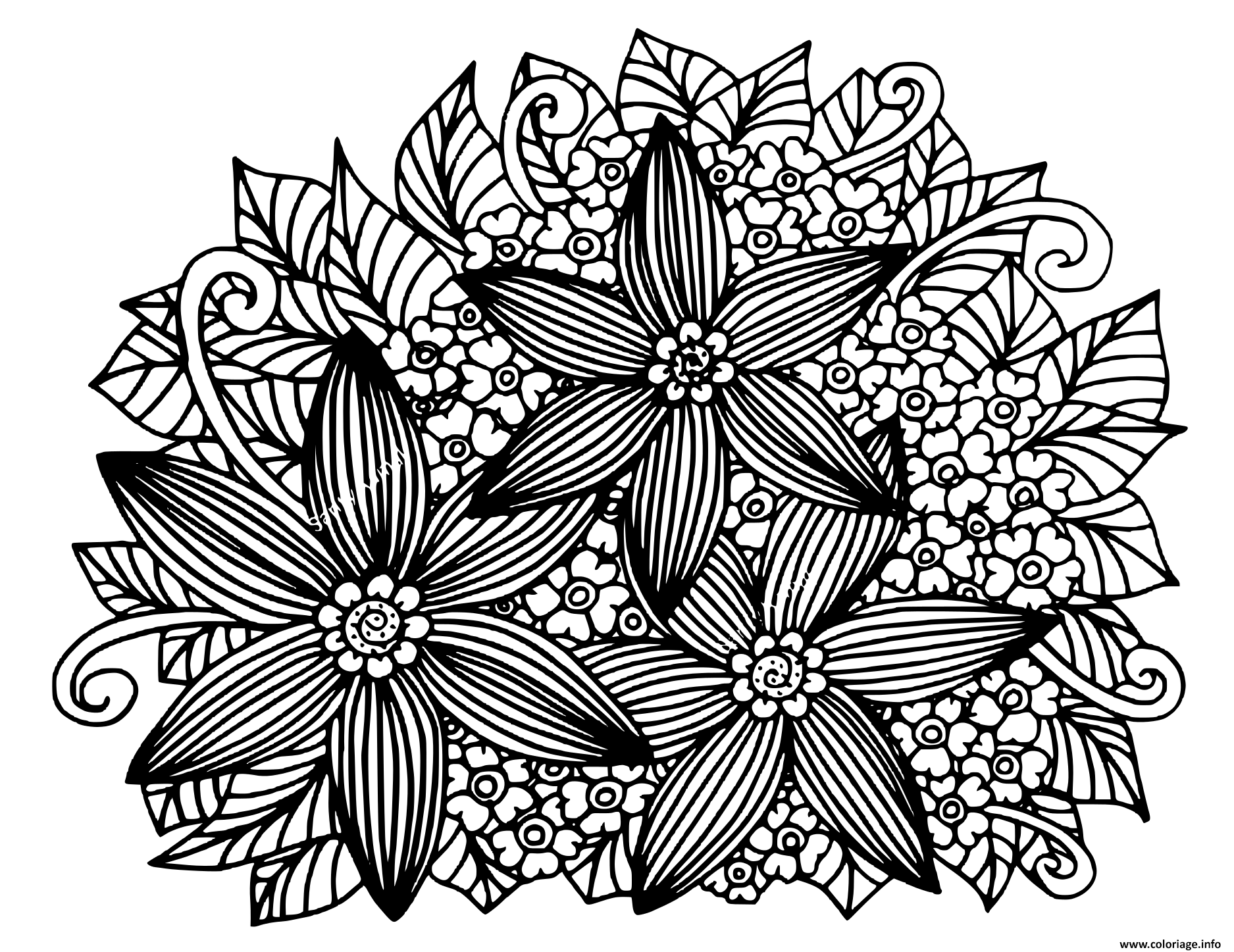 Dessin doodle floral dessine a la main adulte Coloriage Gratuit à Imprimer