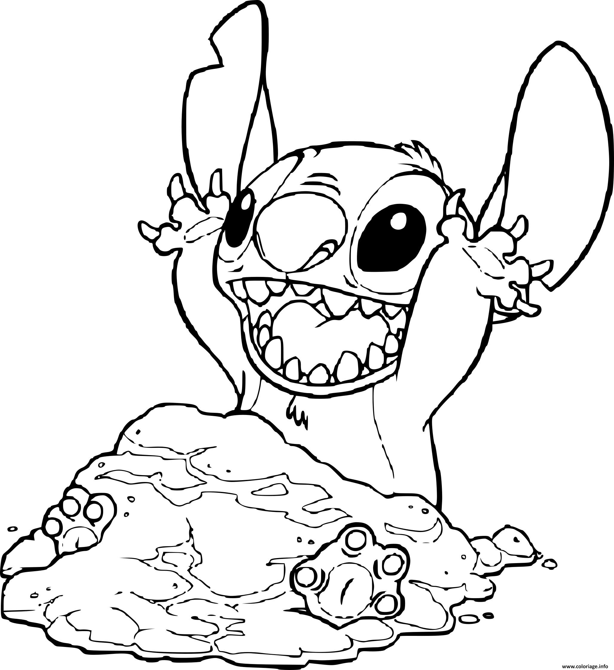 Dessin stitch a la plage Coloriage Gratuit à Imprimer