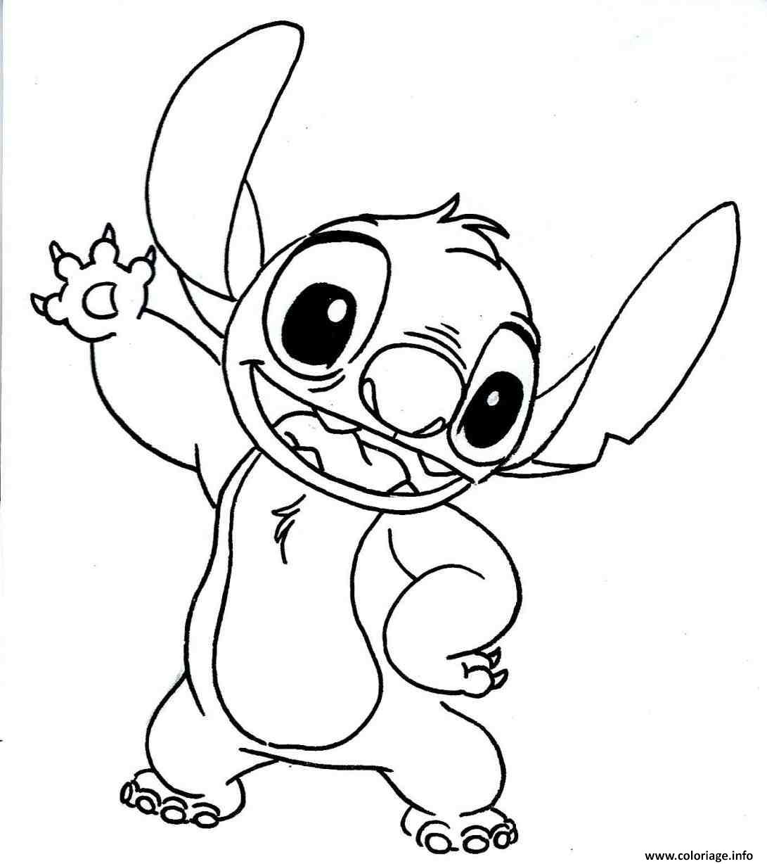 Coloriage stitch dit salut - JeColorie.com