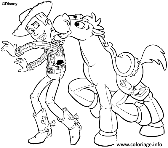 Dessin le cow boy Woody et son cheval Coloriage Gratuit à Imprimer