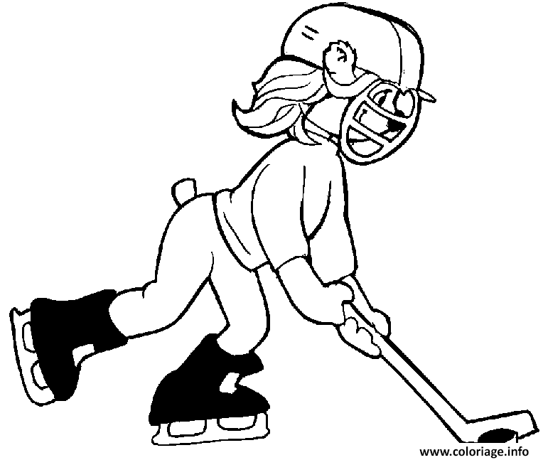 Dessin une fille joue au hockey sur glace Coloriage Gratuit à Imprimer