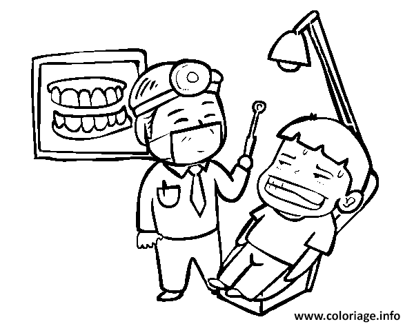 Dessin un enfant au dentiste Coloriage Gratuit à Imprimer