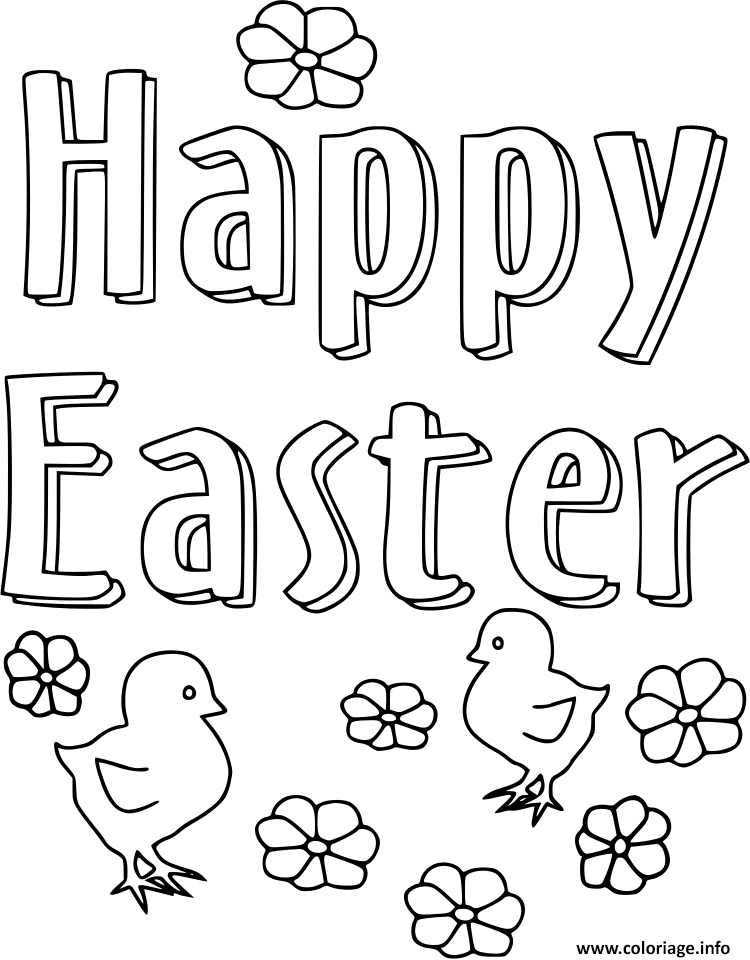 Dessin Happy Easter Poussin Paques Coloriage Gratuit à Imprimer