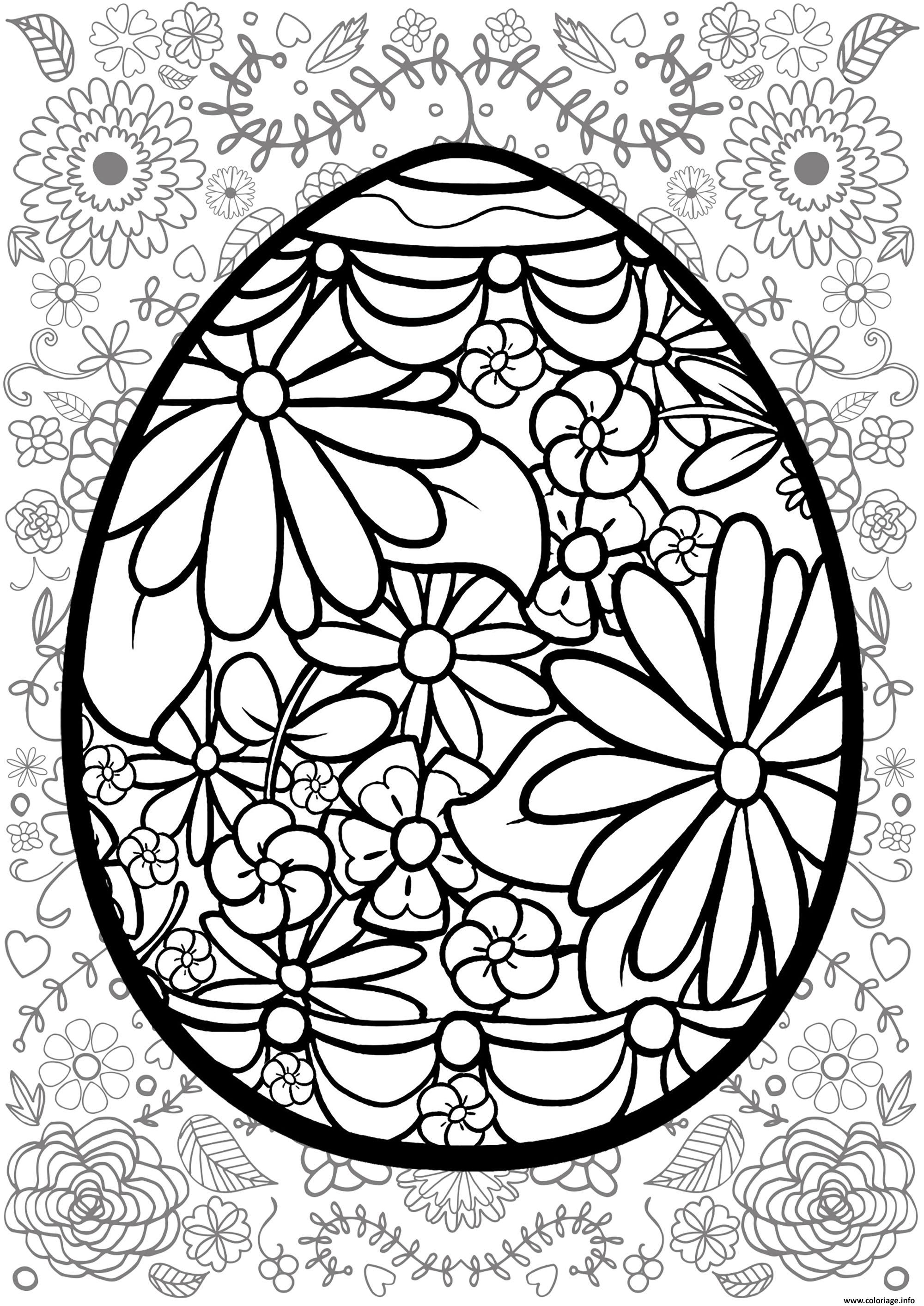 Coloriage Oeuf De Paques Avec Fond Fleuri Dessin