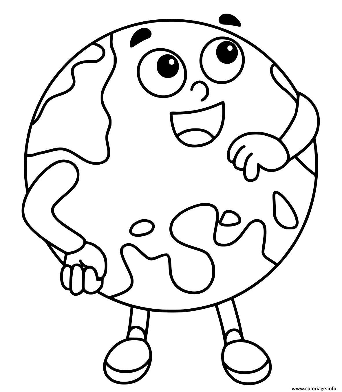 Coloriage Planete Terre Souriante Dessin Jour De La Terre A Imprimer