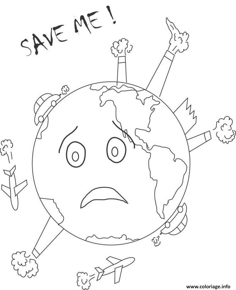 Dessin sauvez la terre de la pollution Coloriage Gratuit à Imprimer