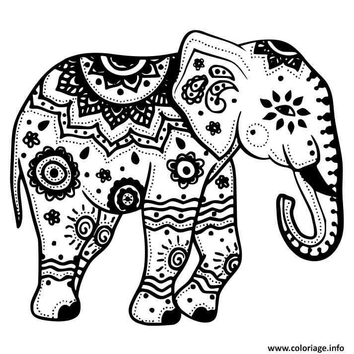 Dessin elephant avec motifs Coloriage Gratuit à Imprimer