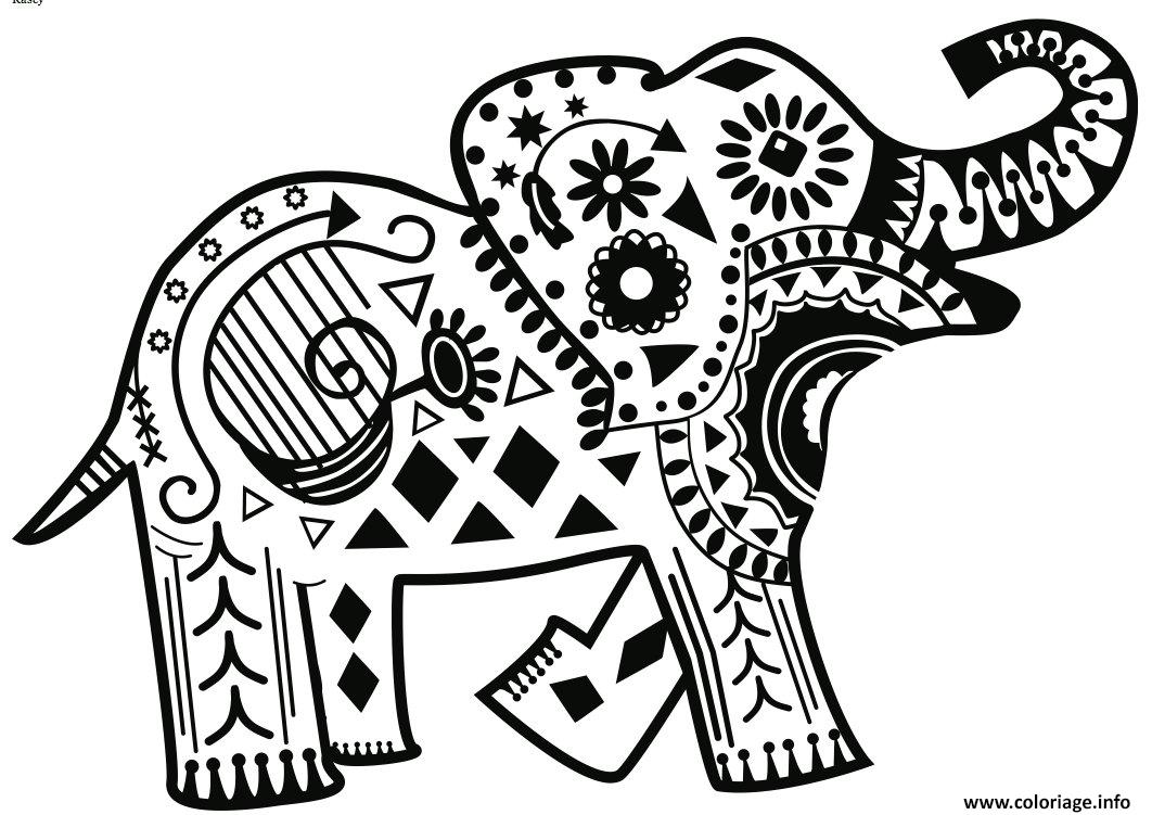 Dessin henna elephant motifs amusants Coloriage Gratuit à Imprimer