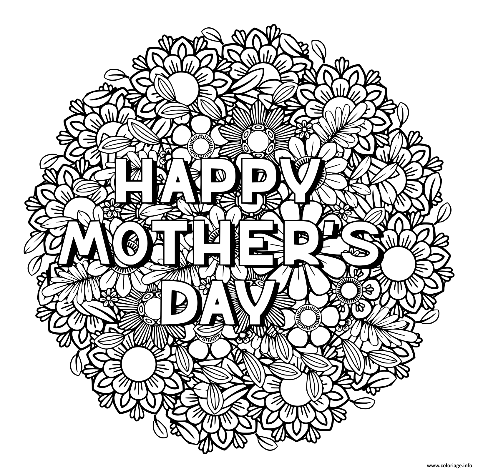 Dessin happy mothers day pour adulte Coloriage Gratuit à Imprimer