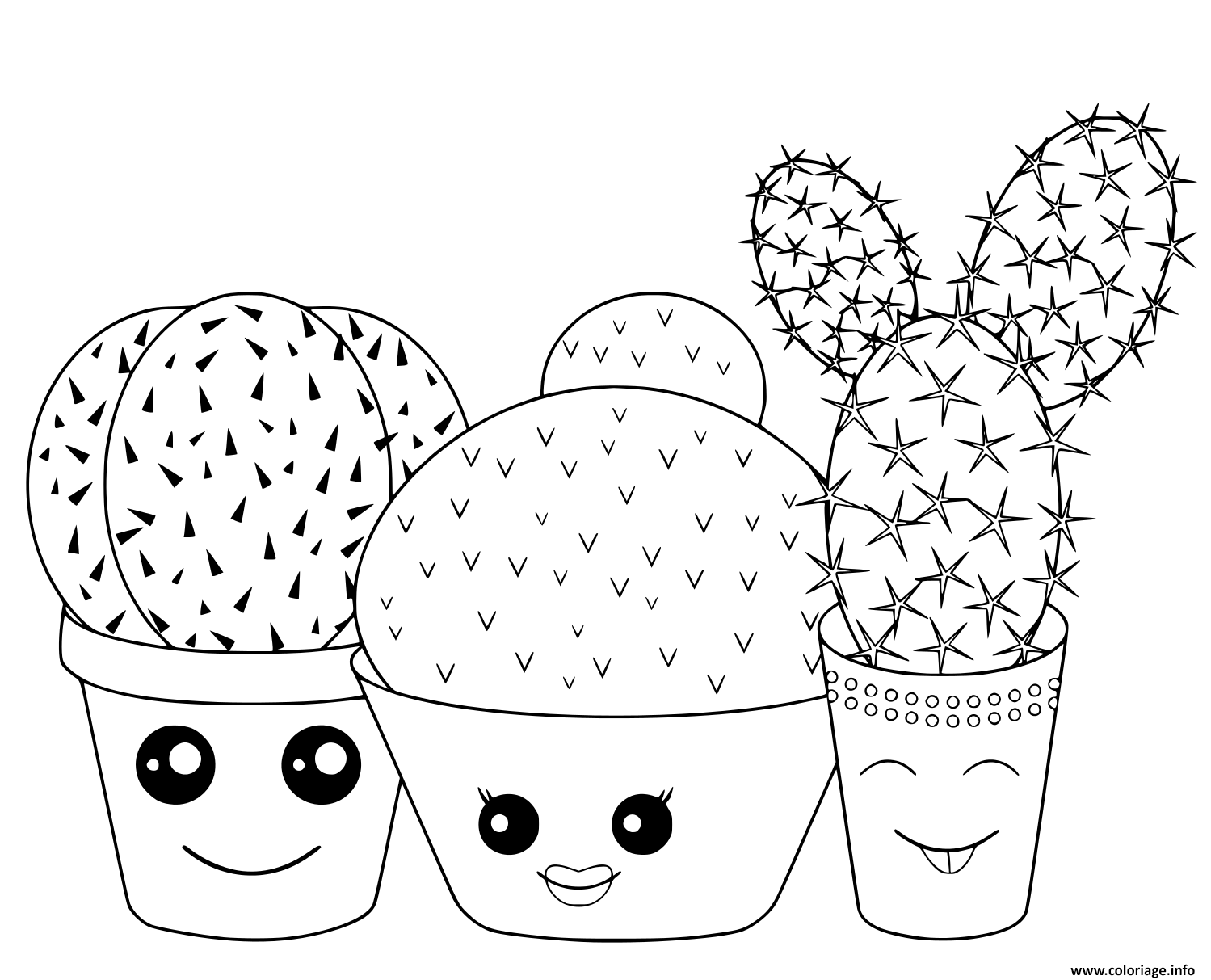 Coloriage kawaii cactus cactaceae famille de plantes  JeColorie.com