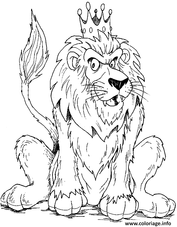 Dessin un lion avec sa couronne sur sa tete Coloriage Gratuit à Imprimer