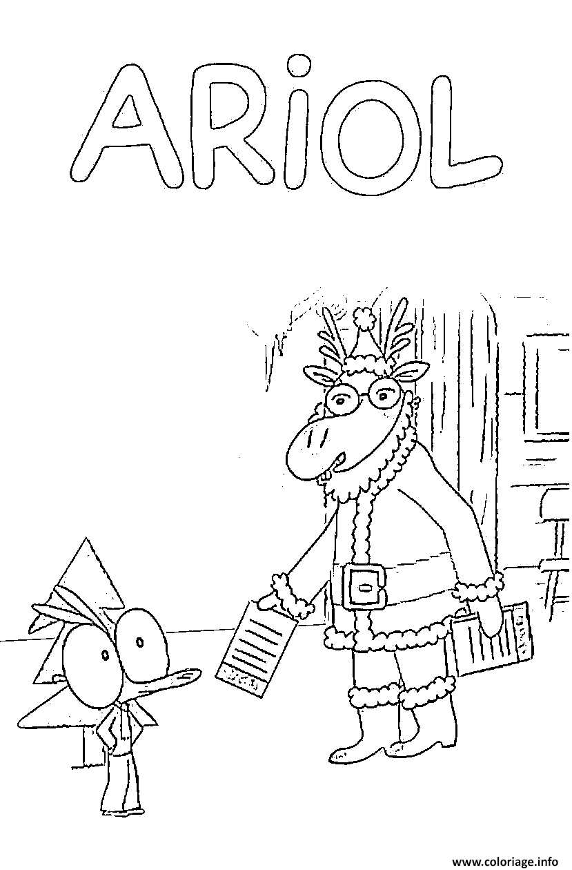 Dessin ariol et le pere noel Coloriage Gratuit à Imprimer