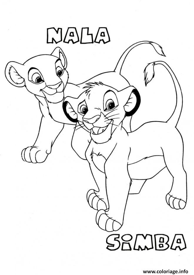 Dessin simba et nala bebe roi lion Coloriage Gratuit à Imprimer