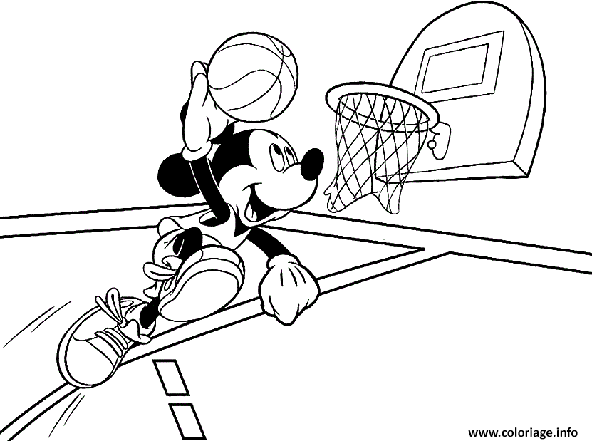 Dessin Garcon Mickey joue au basket Coloriage Gratuit à Imprimer